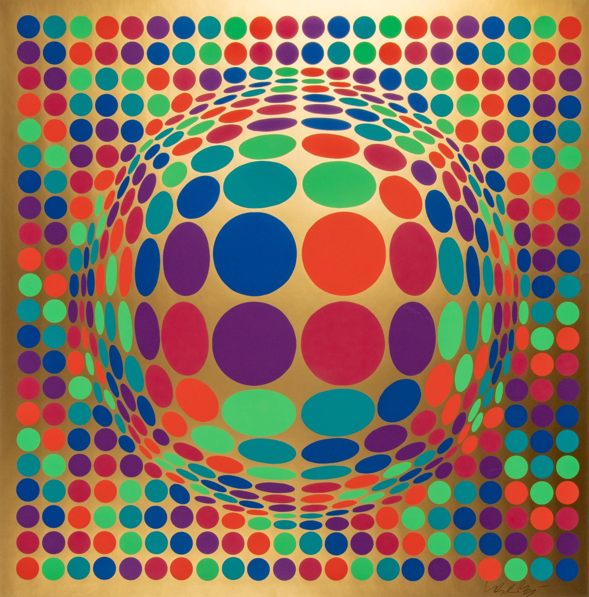 a grid of circles forming a three-dimensional sphere